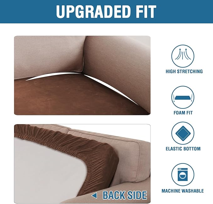 H.VERSAILTEX Velvet Stretch Individual Couch Cushion Cover Plush Slipcover for Loveseat Sofa Furniture Protector Seat Cover (1 Piece Loveseat Cushion Cover, Caramel)