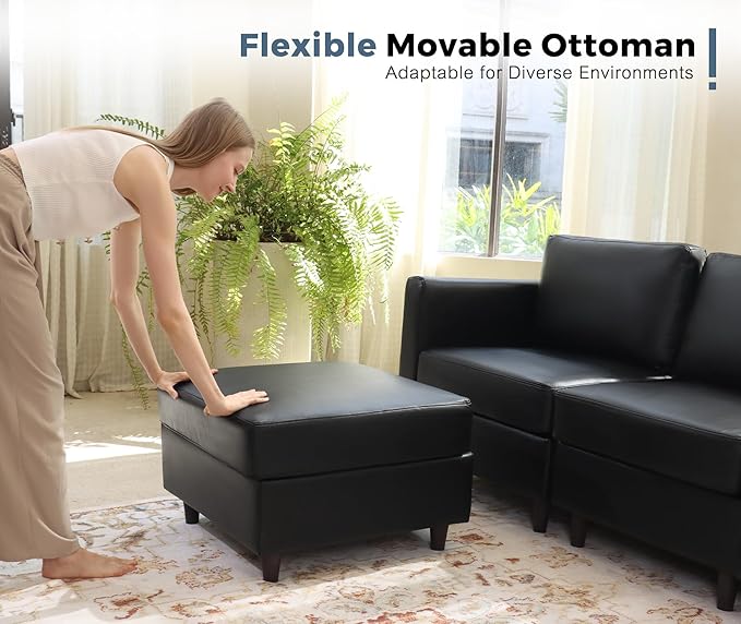 118.5" Oversized Modular Sectional Sofa, Faux Leather 6 Seater U Shaped Couch with Movable Ottoman and Storage Seat with Reversible Chaise Deep Seat for Living Room Black