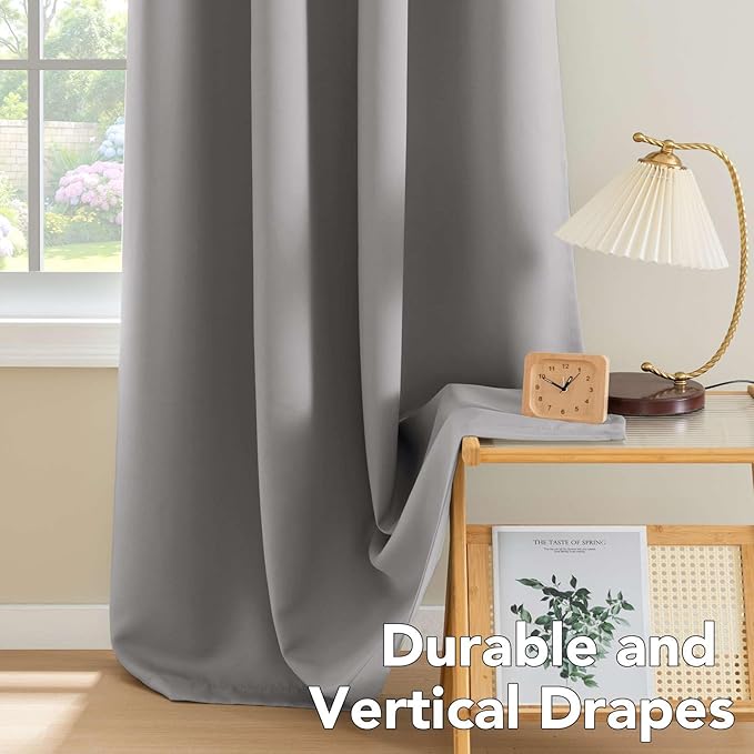 H.VERSAILTEX Blackout Curtains for Bedroom Thermal Insulated Room Darkening Living Room Curtains 72 Inch Long Grommet Privacy Protection Window Curtain Panels/Drapes for Nursery, 2 Panels, Dove Grey