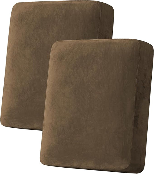 H.VERSAILTEX Velvet Stretch Couch Cushion Cover Plush Cushion Slipcover for Chair Loveseat Sofa Cushion Furniture Protector Seat Cushion Sofa Cover (2 Piece Medium Sofa Cushion Covers, Bronze Brown)