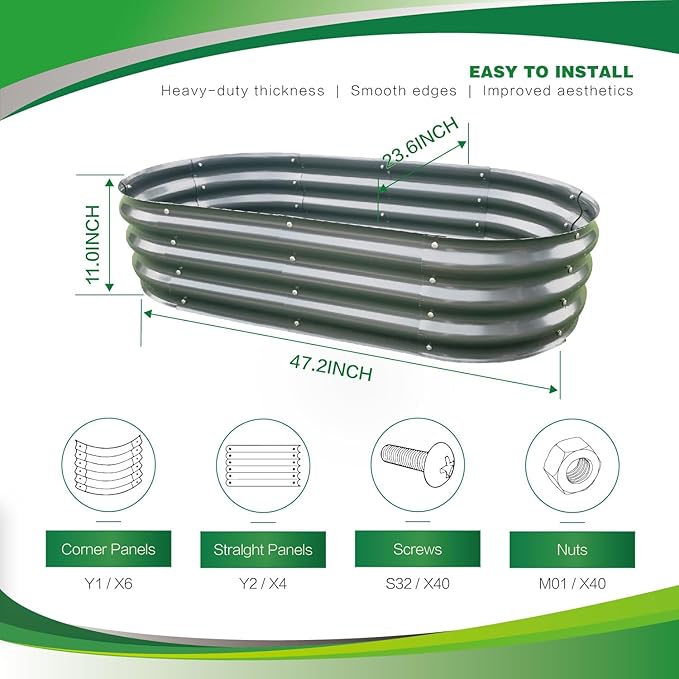 Gardmax Galvanized Raised Garden Bed, Lightweight Planter Boxes Outdoor with Easy Assembly, Large Garden Bed for Vegetables, Fruits, Flower Dark Grey