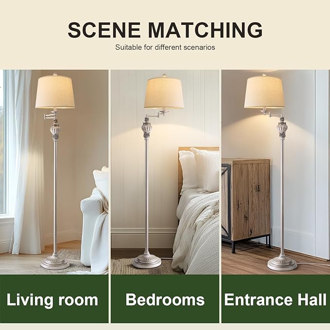 61" Vintage Floor Lamp with 350° Adjustable Swing Arm, Tall lamp Standing Lamp for Living Room Bedside Bedroom Nightstand Retro Farmhouse Mid Century Lamp Light Home Décor Office Gifts