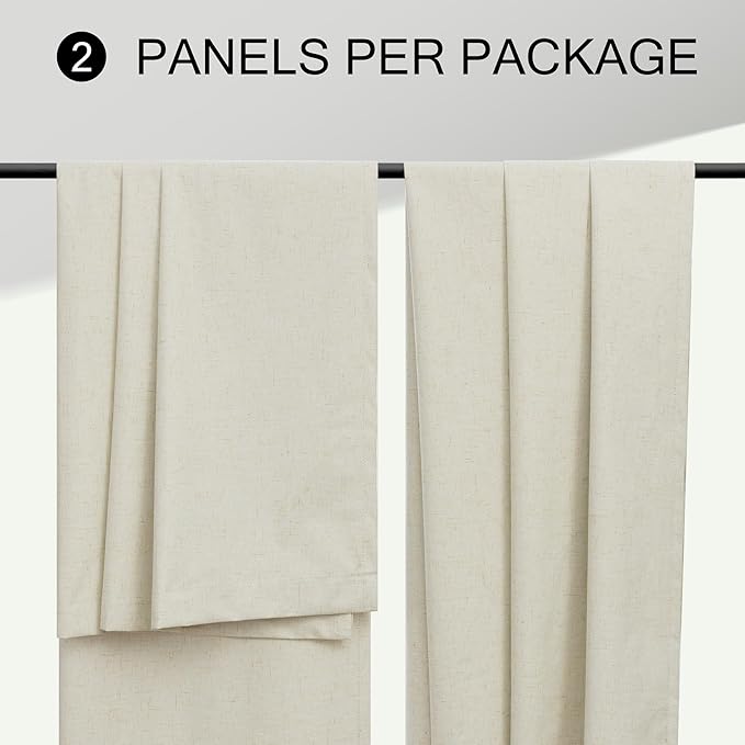 54 Inch Curtains Sunblock Curtains for Bedroom 2 Panel Set Flax Linen Short Blackout Insulated Thermal Opaque Curtain for Summer Heat Kitchen 4.5 ft Drapes for 50 Inch Small Window 52x54 Length Beige