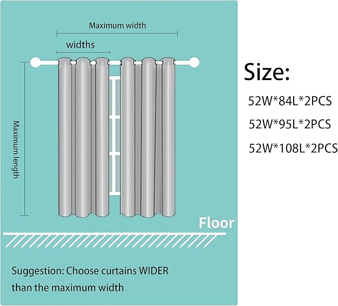 Grommets Blackout Long Window Curtains Black Silver-52W*108L 2PCS Drapes for Bedroom