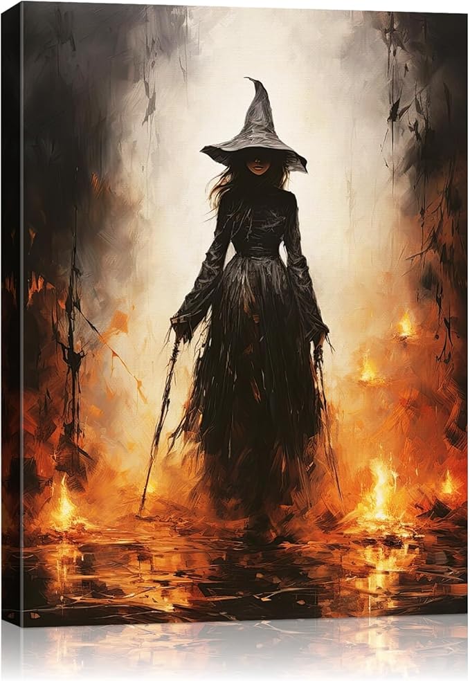 Halloween Canvas Wall Art - Vintage Witche Poster, Gothic Dark Academia Wall Decor, Spooky Halloween Decor for Living Room, Bedroom & Bathroom, Framed Fall Decorations Indoor