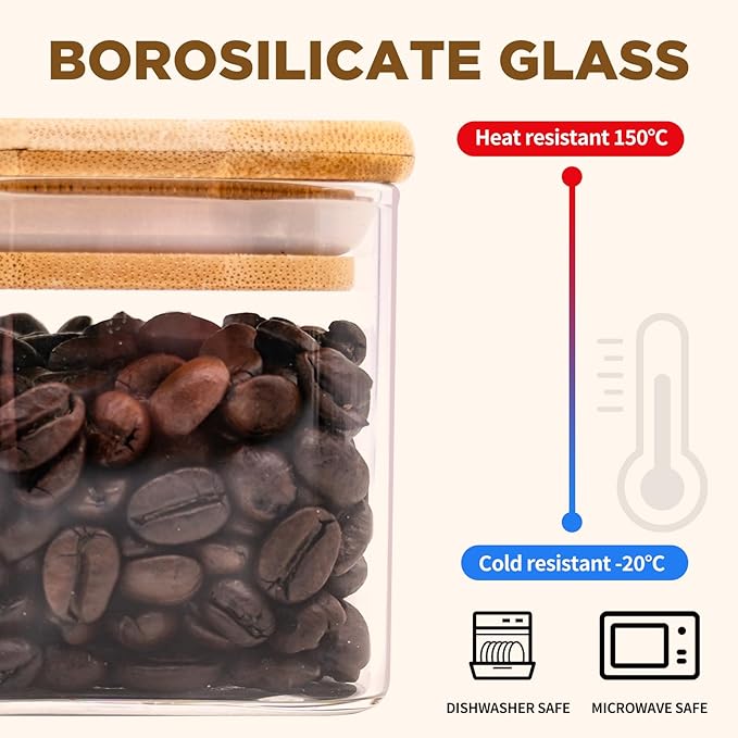 Glass Food Storage Jars Square 8oz, 12 Pack Glass Jars With Bamboo Lids, Kitchen Storage Containers For Spice, Candy, Cookie, Storage For Pantry Organizers