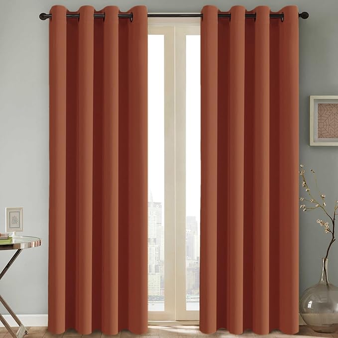 H.VERSAILTEX Ultra Soft Blackout Curtains for Bedroom Living Room, Extra Long Room Darkening Drapes Thermal Insulated Grommet Top Blackout Draperies for Patio Door (52 by 108 Inch, Orange, Set of 2)