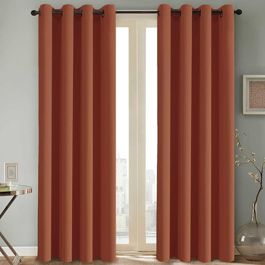 H.VERSAILTEX Ultra Soft Blackout Curtains for Bedroom Living Room, Extra Long Room Darkening Drapes Thermal Insulated Grommet Top Blackout Draperies for Patio Door (52 by 108 Inch, Orange, Set of 2)