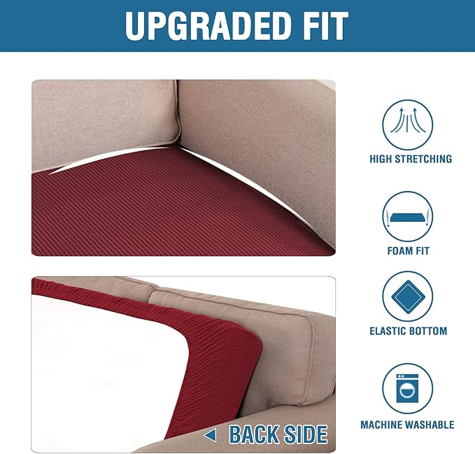H.VERSAILTEX Super Stretch Individual Seat Cushion Covers Sofa Covers Couch Cushion Covers Slipcover Sets Thick Jacquard Textured Twill Fabric (1 Piece Chair Cushion Cover, Burgundy Red)