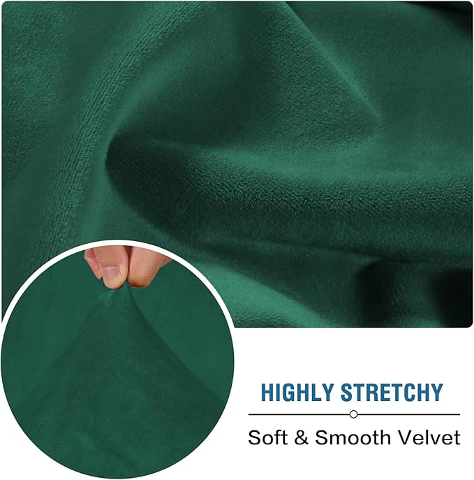 H.VERSAILTEX Velvet Stretch Couch Cushion Cover Plush Cushion Slipcover Cushion Furniture Protector for Seat Cushion Sofa Cover (2 Piece Medium Sofa Cushion Covers, Vintage Green)