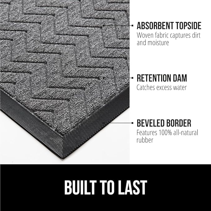 GORILLA GRIP All-Season WeatherMax Doormat, 72x24, Durable Natural Rubber, Stain and Fade Resistant, Low Profile, Indoor Outdoor Door Mats, Easy Clean Patio Entrance Mat, Steel Chevron