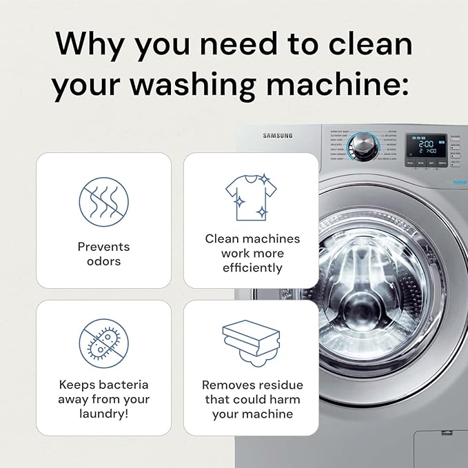 Grab Green Washing Machine Cleaner, 5 Count, Fragrance Free, Mineral Based Removes Deposits and Odors, Naturally Cleans