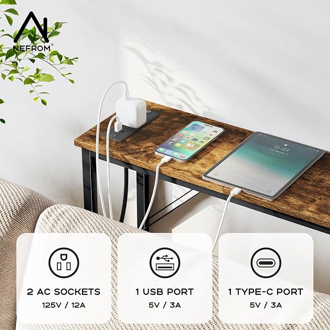 31.5‘’ Console Table, Skinny Entryway Table with Fast-Charging Station, Narrow Long Sofa Table, Behind Slim Couch Table for Entrance, Hallway, Living Room Decor ST-BR80-1