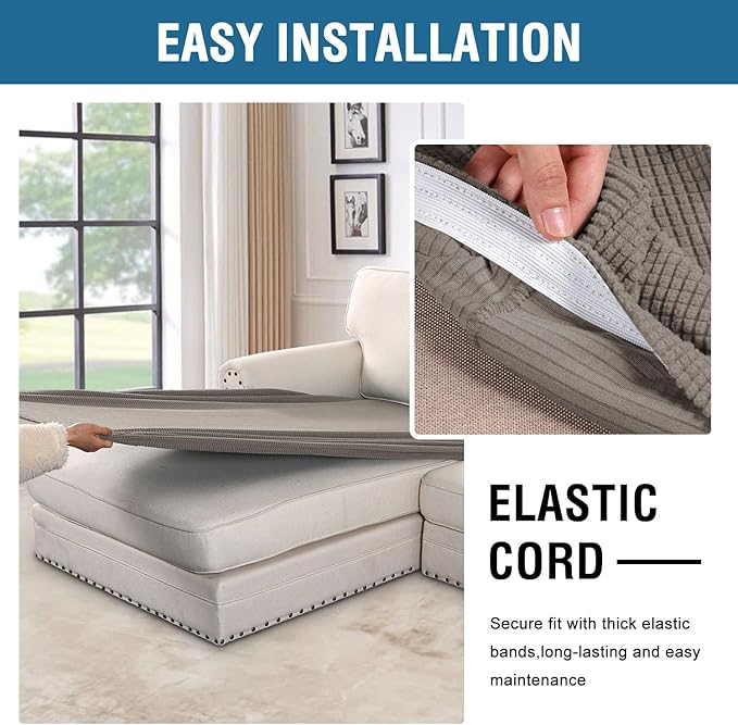 H.VERSAILTEX Super Stretch Individual Chaise Cover Sectional Couch Covers for L Shaped Sofa Both Left/Right Featuring Thick Jacquard Textured Twill Fabric (1 Piece Chaise Cover, Taupe)