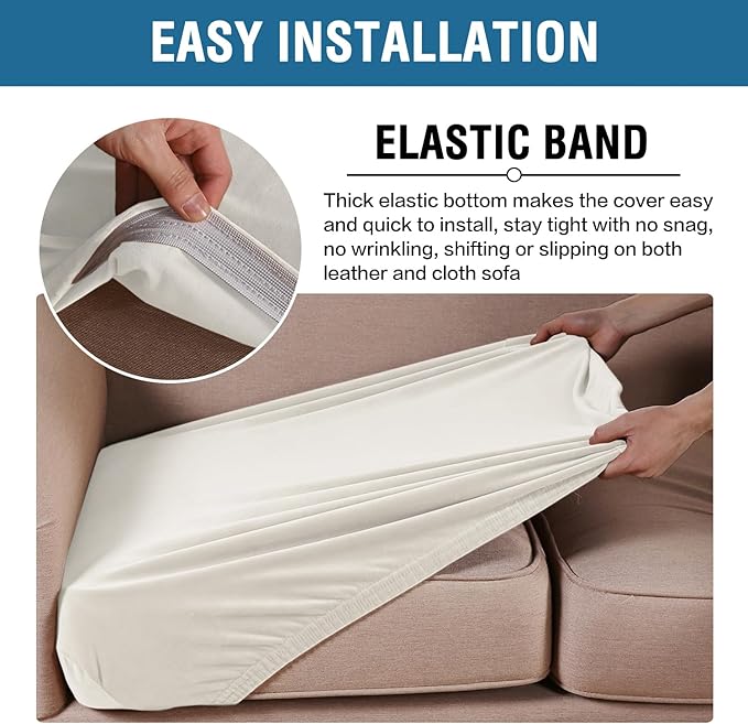 H.VERSAILTEX Velvet Stretch Couch Cushion Cover Plush Cushion Slipcover for Chair Loveseat Sofa Cushion Furniture Protector Seat Cushion Sofa Cover (2 Piece Medium Sofa Cushion Covers, Porcelain)