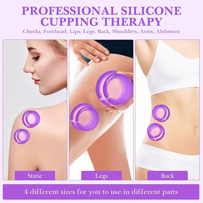 Geiserailie 16 Pcs 4 Sizes Cupping Therapy Set Silicone Cupping Massage Cups Professional Chinese Therapy Cup Vacuum for Body Muscle Nerve(Purple)