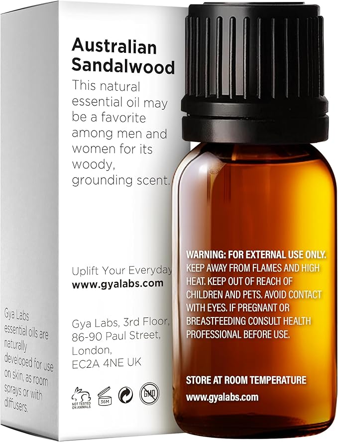 Gya Labs Australian Sandalwood Essential Oil for Skin & Hair - 0.34 Fl Oz - 100% Pure Natural Australian Sandalwood Oil for Diffuser, Aromatherapy Use & Candle Making Scent