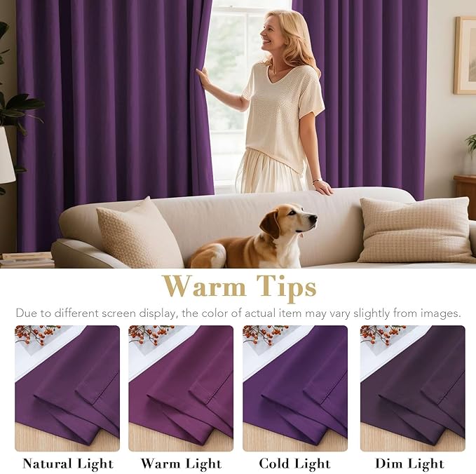 H.VERSAILTEX Bedroom Curtain Panels Blackout Draperies Room Darkening Curtains Window Panel Drapes - (Plum Purple Color) 1 Pair, 52 by 84-inch, 8 Grommets/Rings per Panel