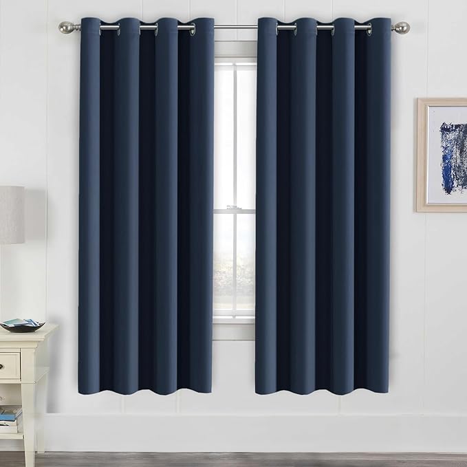 H.VERSAILTEX Ultimate Blackout Solid Grommet Thermal Insulated Curtain Panels/Drapes,52W x 72L - Inch (Set of 2,Navy)