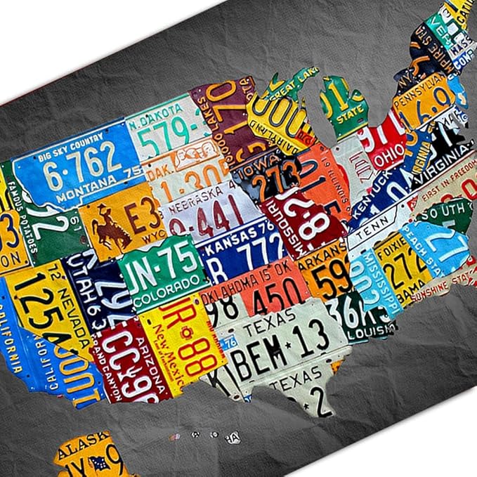 Funny Metal Tin Sign Vintage Usa Map License Plate Sign Garage Decor Map Poster License Plate Map Of The United States Usa Signs Garage Bar Home Office License Plate Decor