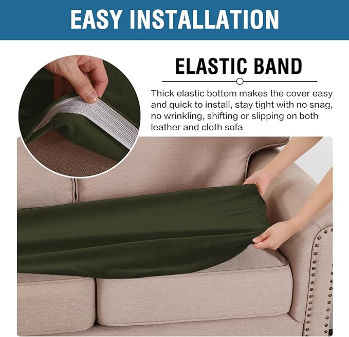 H.VERSAILTEX Velvet Stretch Individual Couch Cushion Cover Plush Cushion Slipcover for Loveseat Sofa Cushion Furniture Protector Seat Cushion Sofa Cover (1 Piece Sofa Cushion Cover, Olive)