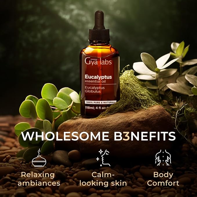 Gya Labs Eucalyptus Essential Oil for Diffuser - Huge 4 Fl Oz - 100% Pure Natural Eucalyptus Oil for Skin, Humidifier, Aromatherapy & Candle Making Scent