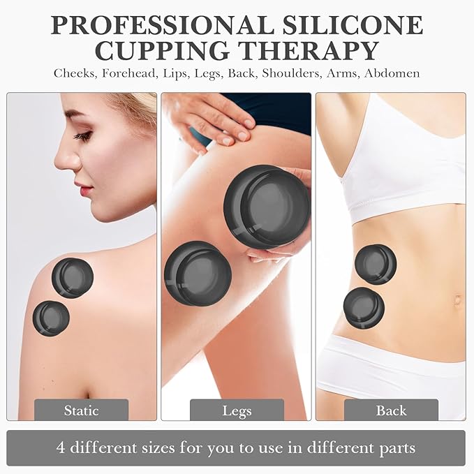 Geiserailie 16 Pcs 4 Sizes Cupping Therapy Set Silicone Cupping Massage Cups Professional Chinese Therapy Cup Vacuum for Body Muscle Nerve(Onyx)