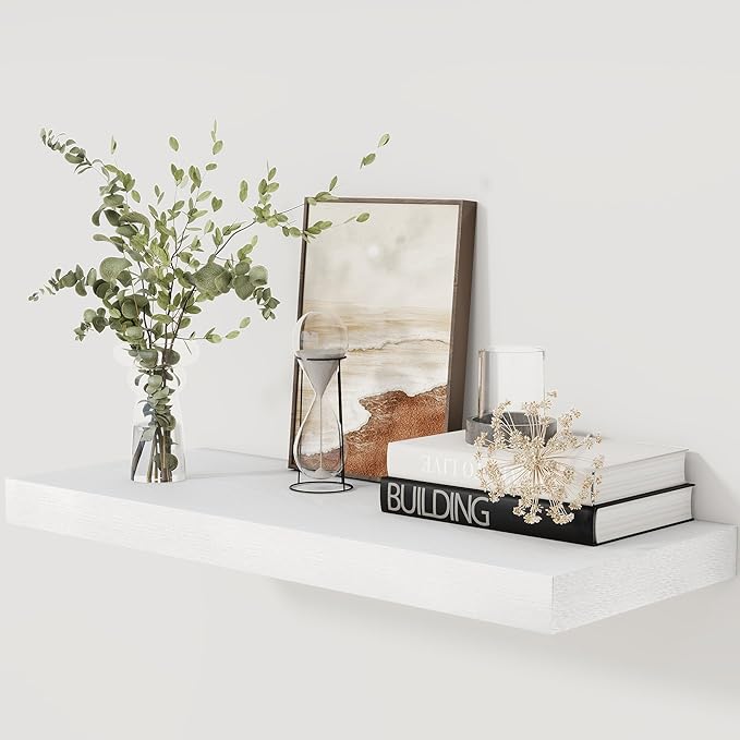 Fun Memories 30 Inch Floating Shelves White, 12 Inch Deep Floating Shelf for Books, 30 x 12 x 2 Deep & Thicked Wall Shelves for Bathroom, Living Room, Kitchen, Set of 1