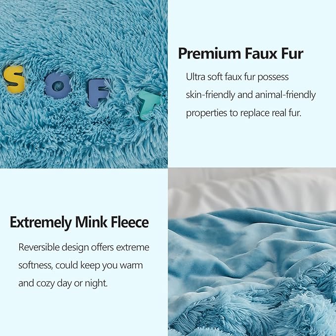 GONAAP Fuzzy Faux Fur Throw Blanket Sky Blue Super Soft Cozy Plush Fuzzy Shaggy Blanket for Couch Sofa Bed (Sky Blue, Throw(50"x60"))
