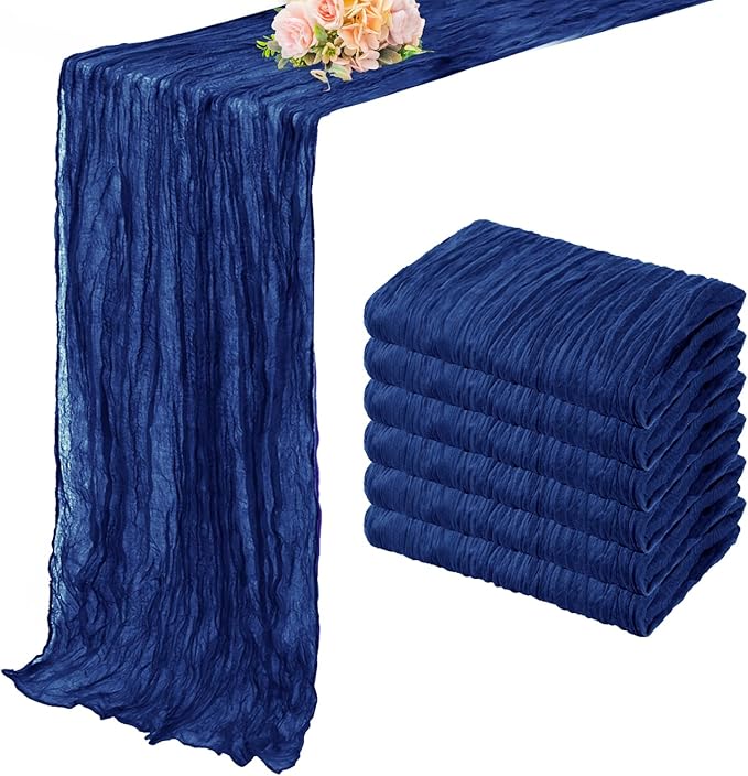 10FT 6 Pack Royal Blue Cheesecloth Table Runner 20 x 120 Inch Long Rustic Gauze Cheese Cloth Table Runner for Wedding Bridal Baby Shower Table Decorations Boho Fabric Sheer Birthday Party Table Decor