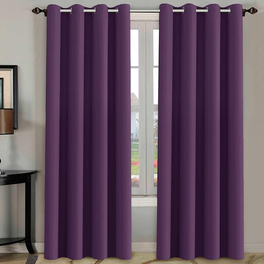 H.VERSAILTEX Bedroom Curtain Panels Blackout Draperies Room Darkening Curtains Window Panel Drapes - (Plum Purple Color) 1 Pair, 52 by 84-inch, 8 Grommets/Rings per Panel