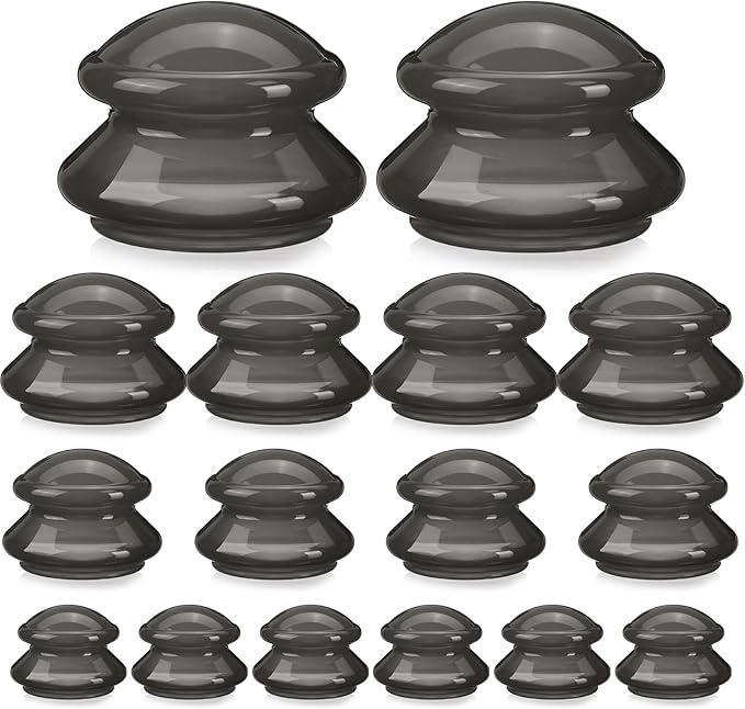 Geiserailie 16 Pcs 4 Sizes Cupping Therapy Set Silicone Cupping Massage Cups Professional Chinese Therapy Cup Vacuum for Body Muscle Nerve(Onyx)