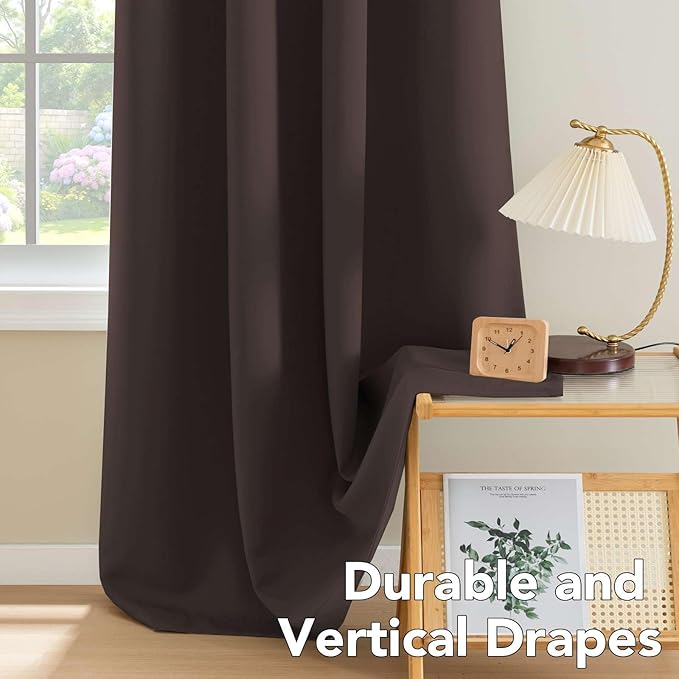 H.VERSAILTEX Blackout Curtains for Bedroom Thermal Insulated Room Darkening Living Room Curtains 84 Inch Long Grommet Privacy Protection Window Curtain Panels/Drapes, 2 Panels, Chocolate Brown
