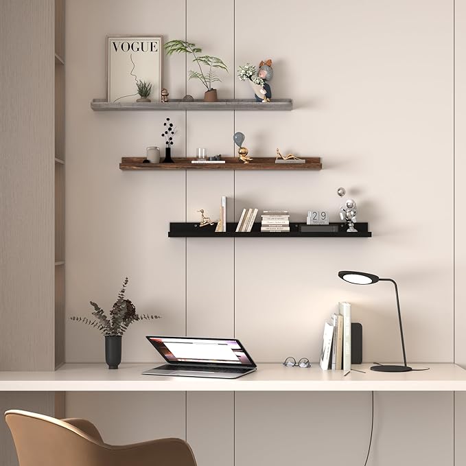 Giftgarden 36 Inch Multi Colors Floating Shelves for Wall Mount, Assorted Colors Wood Wall Shelf Ledge for Bathroom Bedroom Living Room Kitchen Storage, Set of 3 Different Sizes