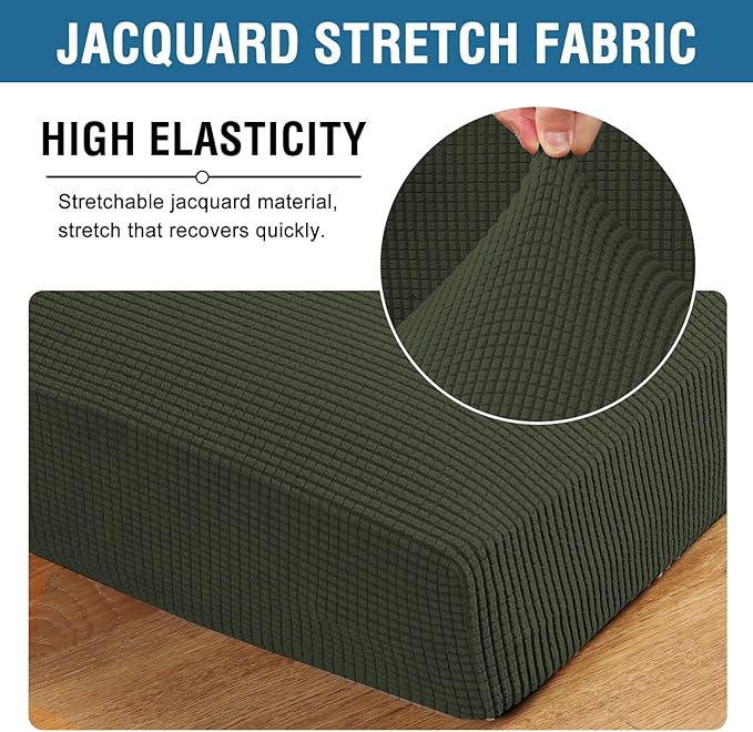 H.VERSAILTEX Super Stretch Individual Seat Cushion Covers Sofa Covers Couch Cushion Covers Slipcover Sets Thick Jacquard Textured Twill Fabric (1 Piece Chair Cushion Cover, Olive)
