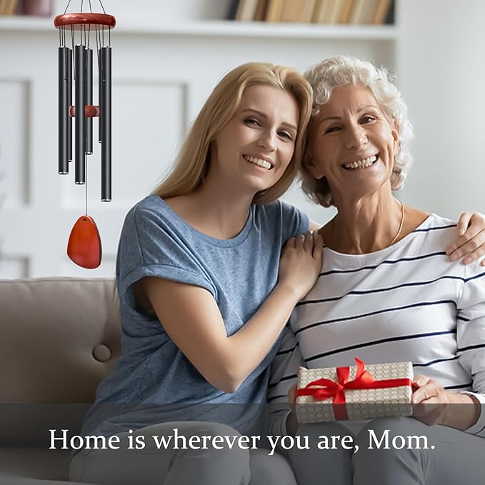 28" Black Wind Chimes for Mothers Day, Decorative Wind Chimes for Outside, Memorial Windchimes Remembrance Gift for Women Mom Grandma, Metal Windchime Outdoor Decor for Garden Patio Zen