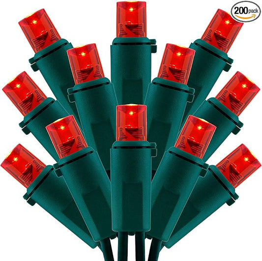 200 Count Red Wide Angle LED Christmas Lights, 66 ft Green Wire UL Certified Commercial Grade 5mm Holiday String Light Set (Red)