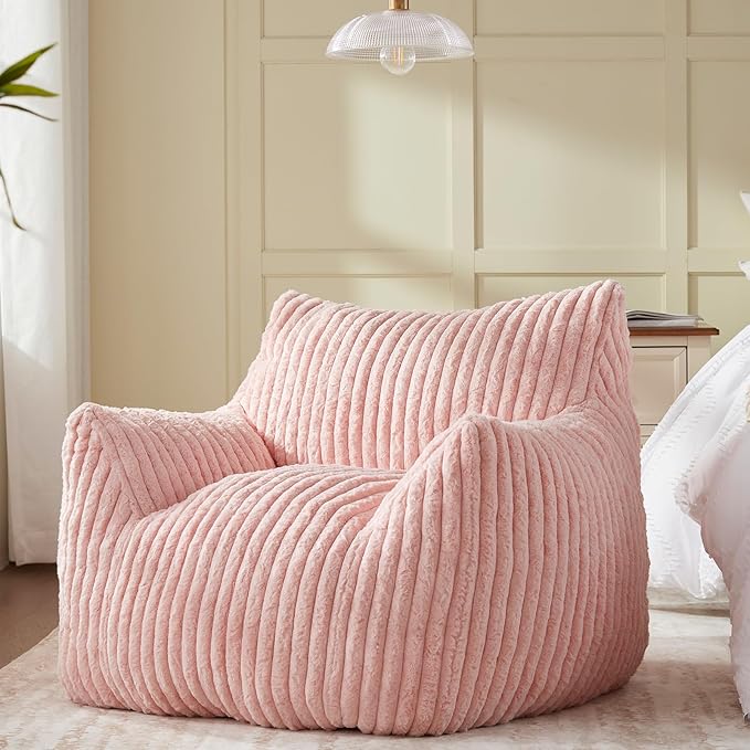 Giant Bean Bag Chairs for Adults Teens, Large Bean Bag Sofa Chairs with Filling Comfy Fuzzy BeanBag Chair with Armrests for Bedroom Living Room Reading
