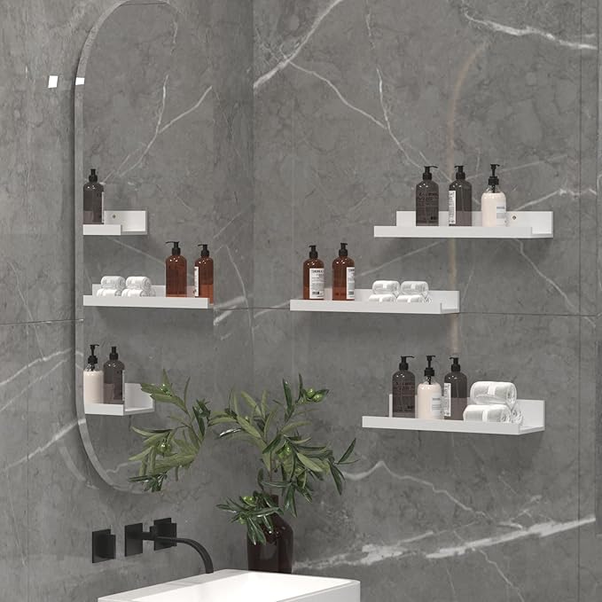 Giftgarden 16 Inch White Floating Shelves for Wall Mount, Modern Wood Wall Shelf Ledge for Bathroom Bedroom Living Room Kitchen Nursery Storage, Set of 3 Different Sizes