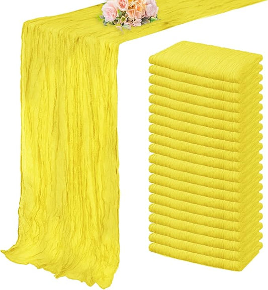 20 Pack Yellow Cheesecloth Table Runner 20 x 120 Inch Long Rustic Gauze Cheese Cloth Table Runner for Wedding 10FT Bridal Baby Shower Table Decorations Boho Fabric Sheer Birthday Party Table Decor