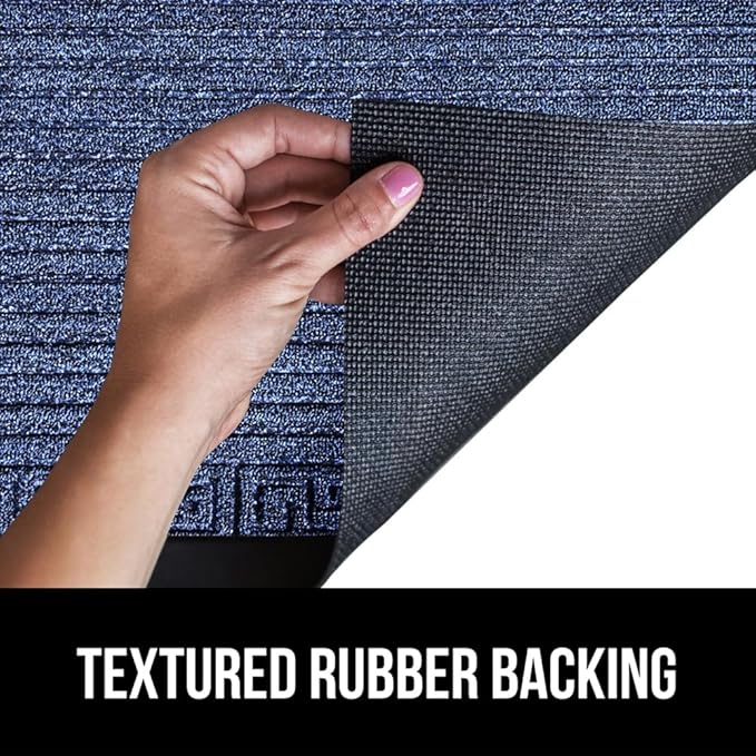 GORILLA GRIP 100% Waterproof All-Season WeatherMax Doormat, 72x24, US Designed Natural Rubber, Stain and Fade Resistant, Low Profile Indoor Outdoor Door Mats, Easy Clean Patio Mat, Navy Greek Keys