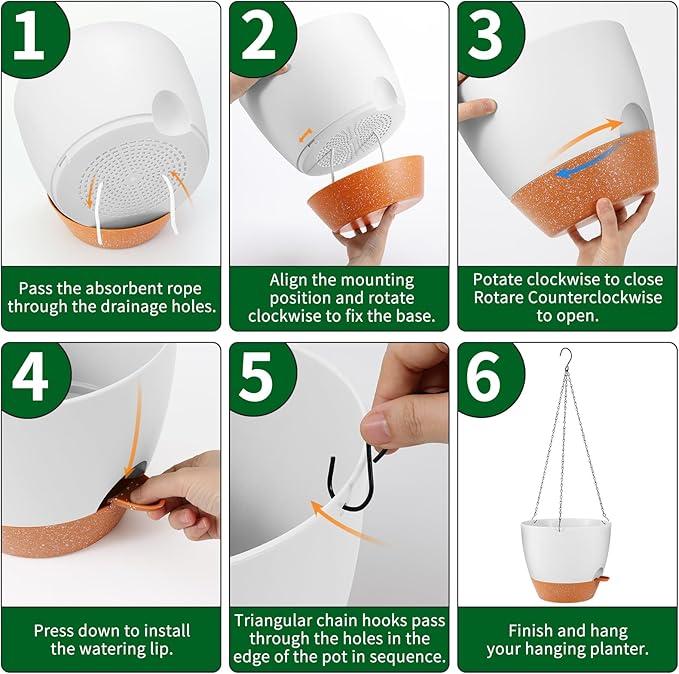 GARDIFE Large Hanging Planter, 12 inch Hanging planters for Indoor. Outdoor Plants, Self Watering Plant Pot, Plant Hanger, White