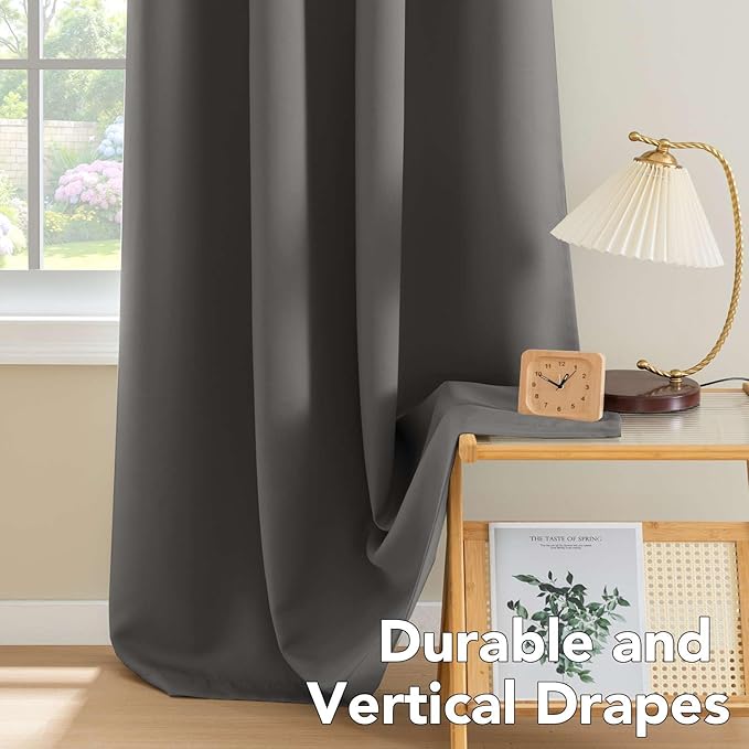 H.VERSAILTEX Charcoal Gray Blackout Curtain Panels for Bedroom Kitchen Curtains Blackout Room Darkening Curtains Window Panel Drapes for Basement - 2 Panels - 52 inch Wide by 84 inch Long, Grommet Top