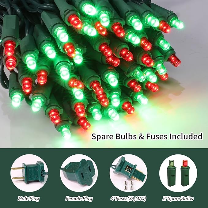 100 Count Red and Green - String Lights - 21.6FT LED Christmas Lights, Mini led Lights for Indoor Outdoor Home Holiday Party Wedding Independence Day Decoration