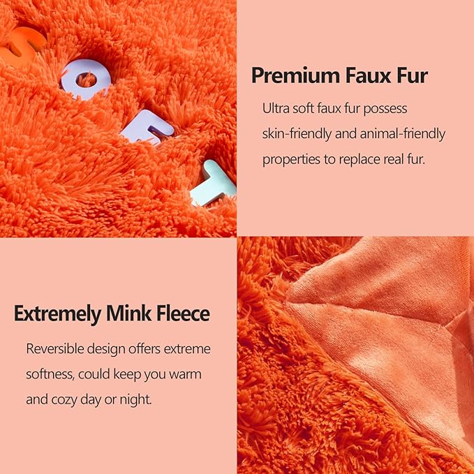 GONAAP Fuzzy Faux Fur Throw Blanket Orange Super Soft Cozy Plush Fuzzy Shaggy Blanket for Couch Sofa Bed (Orange, Throw(50"x60"))