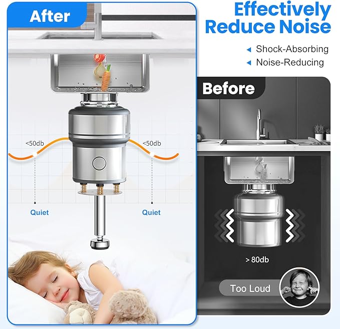 Garbage Disposal Support, Adjustable Spring Shock Absorber Bracket (7.48-10.62 inch (19-27cm)), Holds Up tp 440lbs, Stainless Steel Noise Reduction Installation Kit