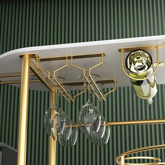 Gold Bar Carts with 4-Tier Storage Shelves, Mobile Bar Serving Cart with Wine Rack and Glass Holder, for The Home, Kitchen, Living Room, Dining Room