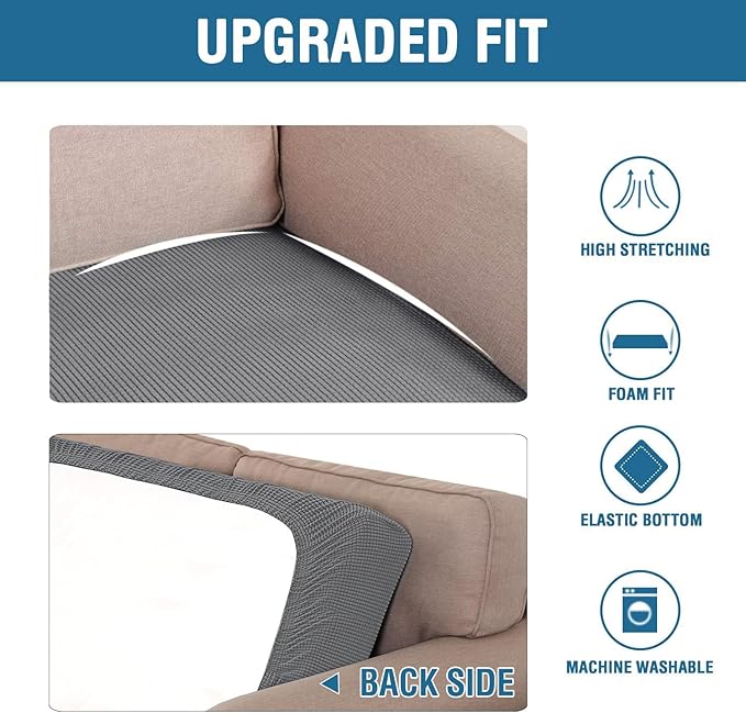 H.VERSAILTEX Super Stretch Individual Seat Cushion Covers Sofa Covers Couch Cushion Cover Slipcover Sets Thick Jacquard Textured Twill Fabric (3 Piece Sofa Cushion Covers, Grey)
