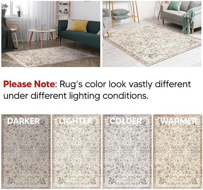 Keen Home Design 9x12 Rug - Machine Washable Area Rug with Non-Slip Backing, Ideal for Living Room, Dining Room, Bedroom - Vintage, Easy Clean, Durable, Low Pile Rug - (9' x 12')