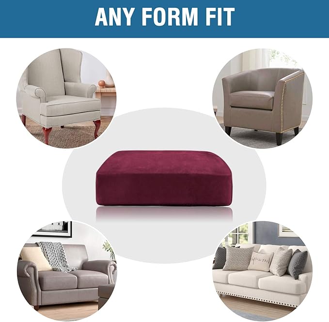 H.VERSAILTEX Velvet Stretch Couch Cushion Cover Plush Cushion Slipcover for Chair Loveseat Sofa Cushion Furniture Protector Seat Cushion Sofa Cover (3 Piece Sofa Cushion Covers, Burgundy)